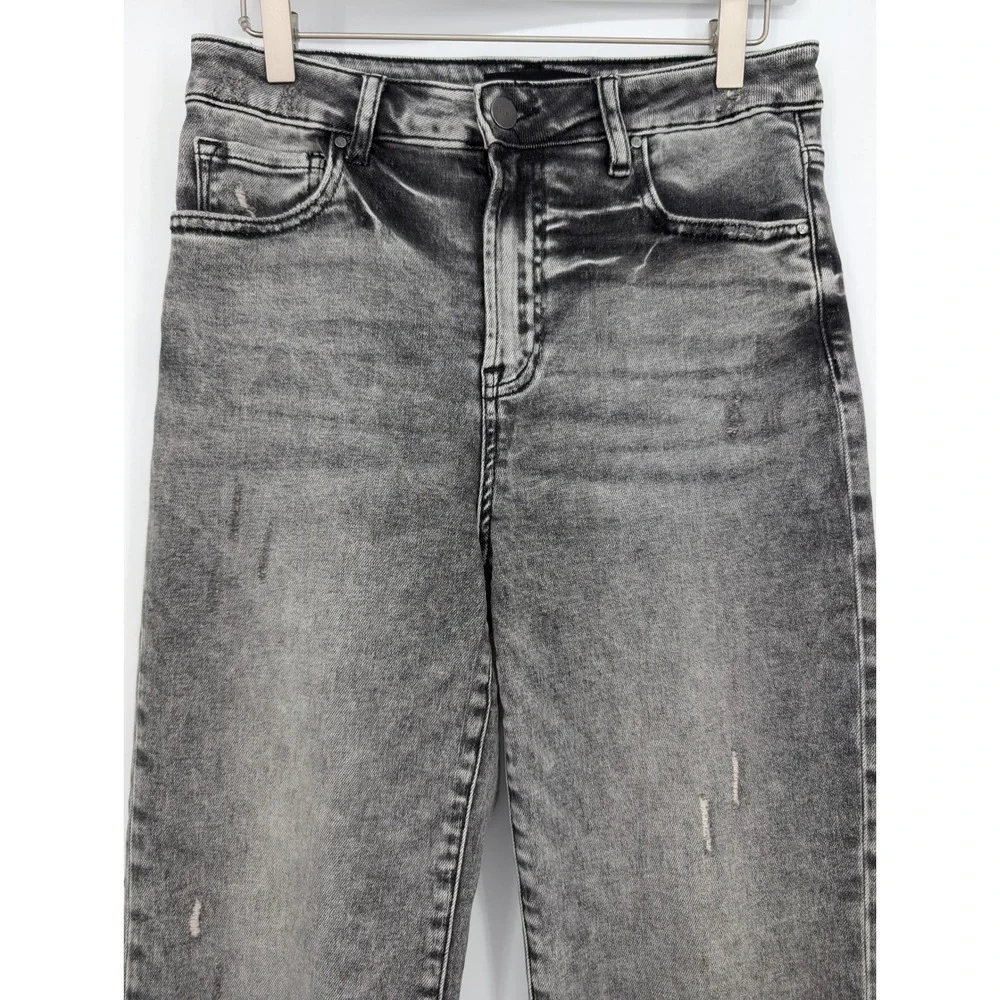 Risen‎ Jeans Straight Leg Women 7/28 Black Acid Wash High Rise Frayed Hem Edgy
